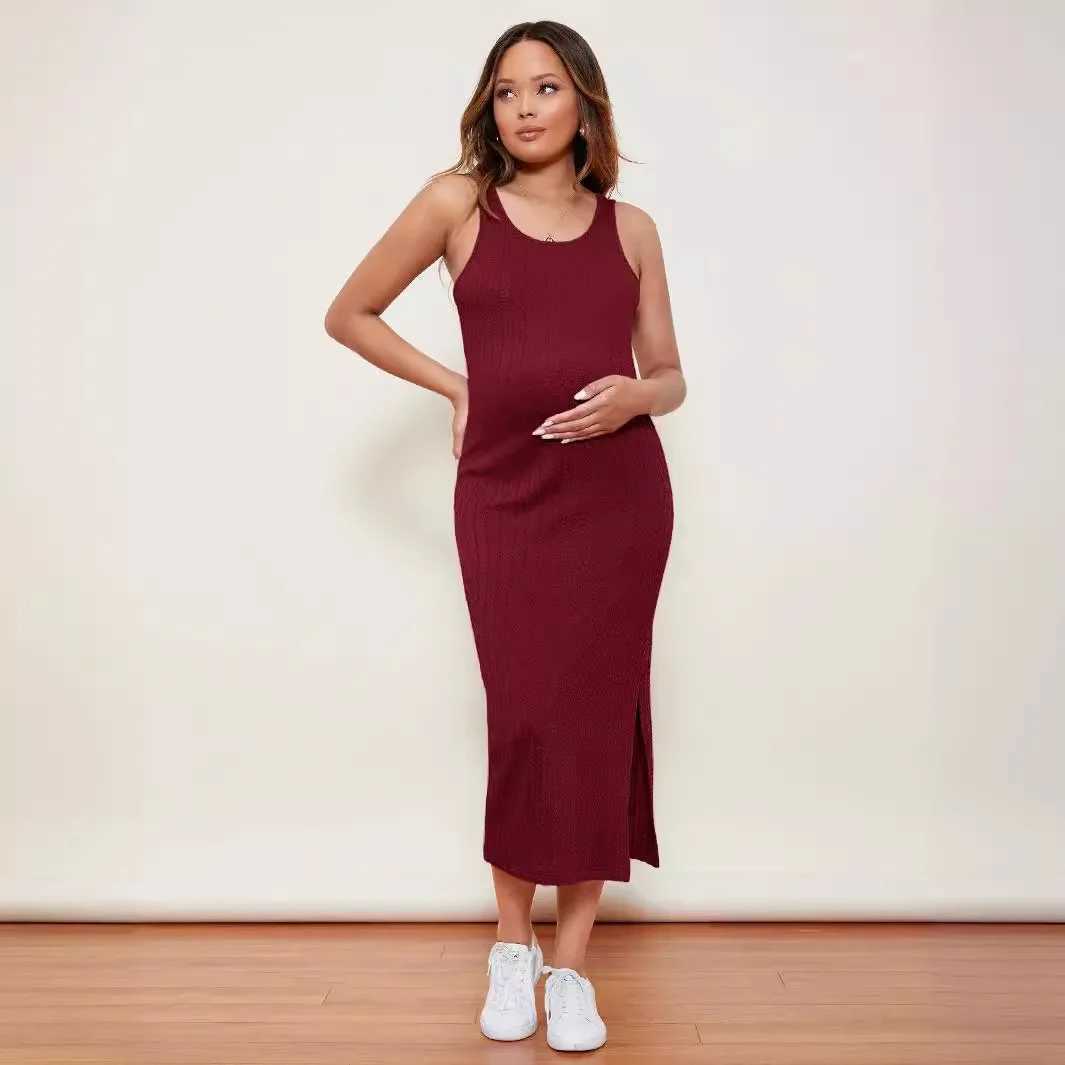 Pregnancy Dresses Sleeveless Maternity Dresses Photoshoot Clothes Spring Summer Pregnant Women Wear Knitted Vest Skirt ClothingT250311