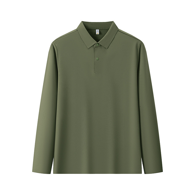 Youth mulberry silk long sleeved polo shirt business casual solid color trend autumn and winter versatile t-shirt men's new style tracksuit