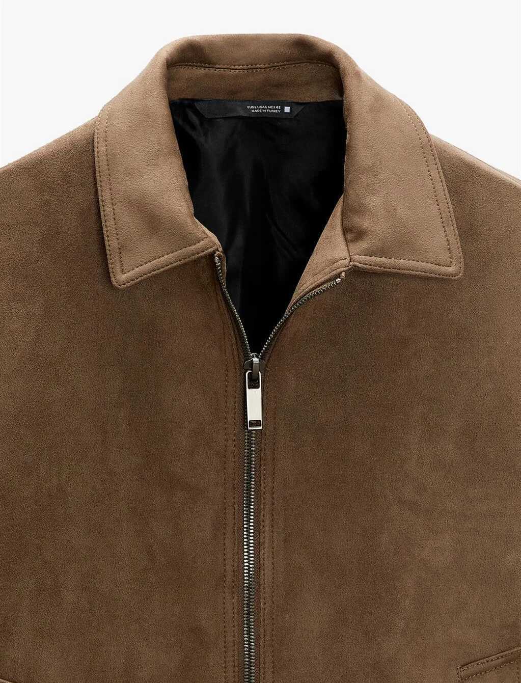 Mens Suede Texture Effect Zipper Jacket Fashion Casual Lapel Outerwear Tops for MenT250311