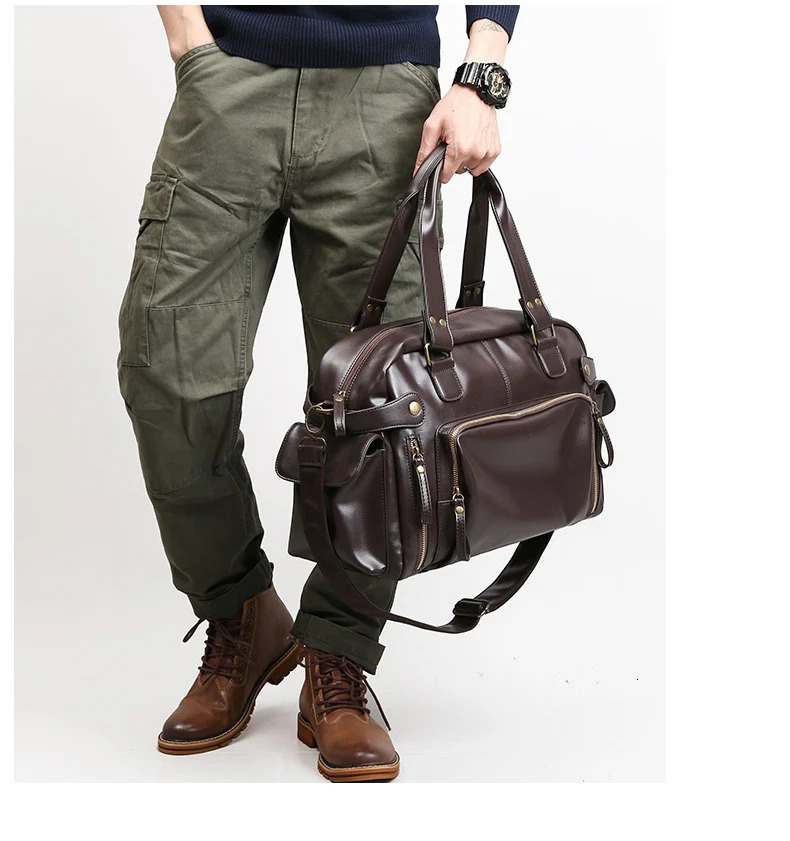 Men Travel Bags High Quality PU Leather Handbags Casual Vintage Shoulder Bag Laptop Black Brown Luggage Hand 250311