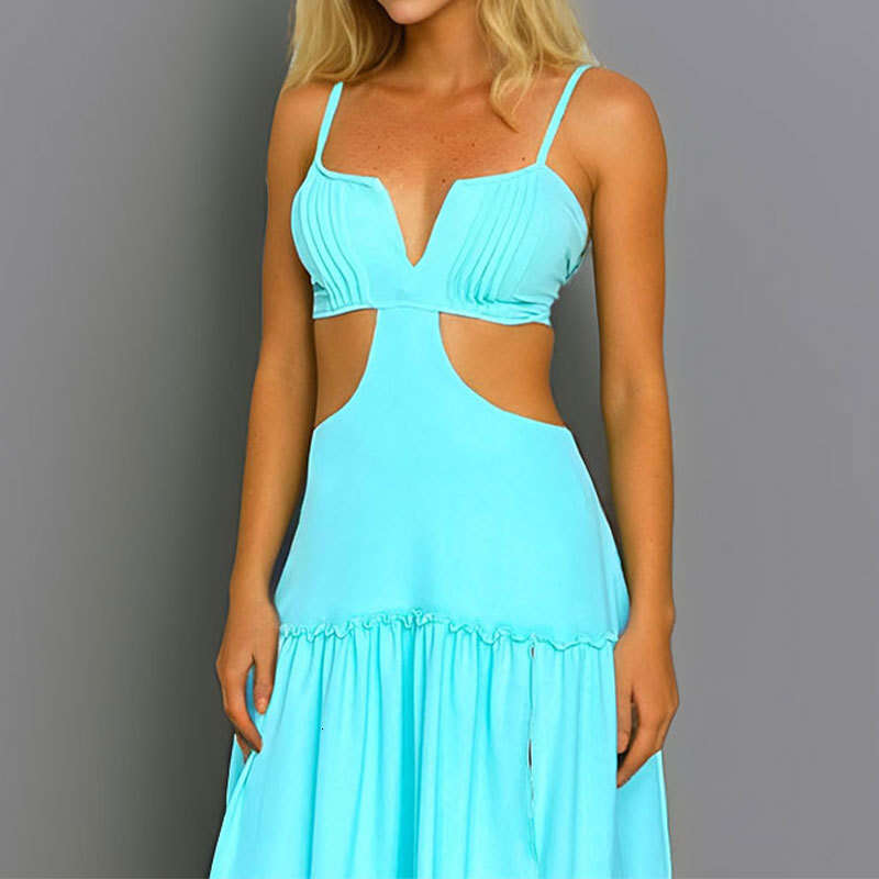 2025 Spring New Women's Clothing Elegant Solid Color V-Neck Strap Waist Dress For Women KLMY