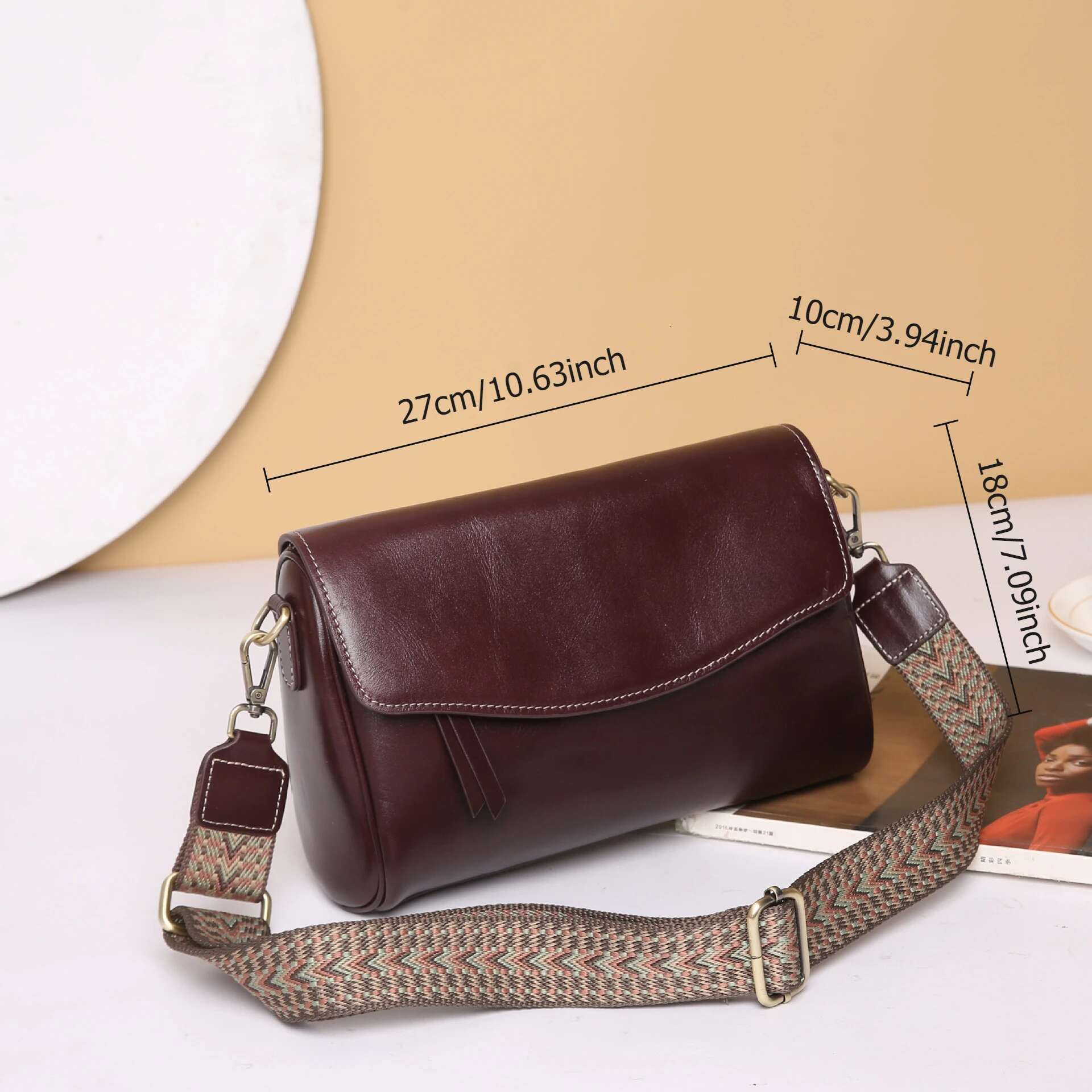 Top-Grain Women's - Genuine Leather Shoulder & Crossbody Purse, Practical Saddle Bag For Daily Wear And Commuting