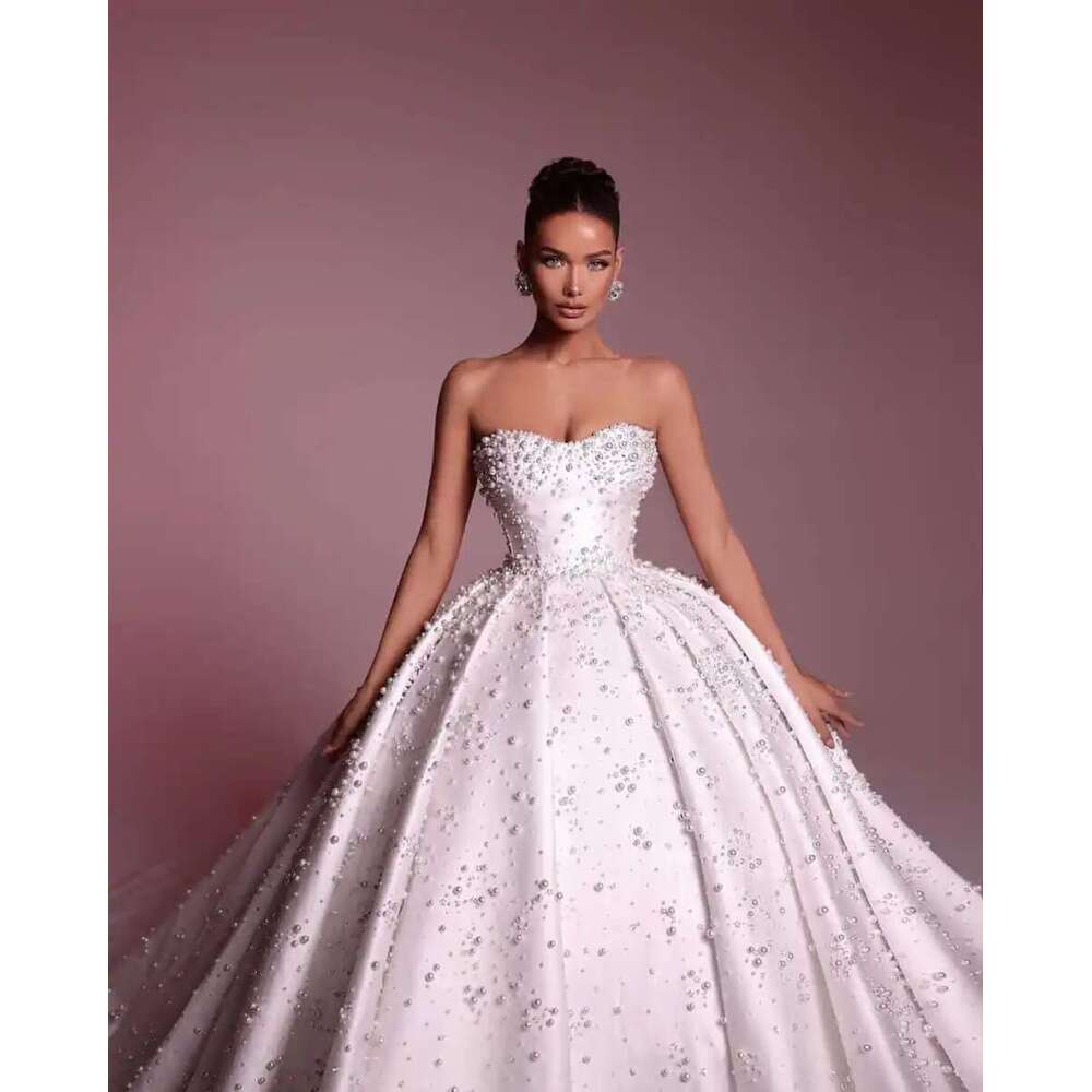 Elegant Custom Pearl Dress Sweetheart Strapless Beaded Church Wedding Dresses