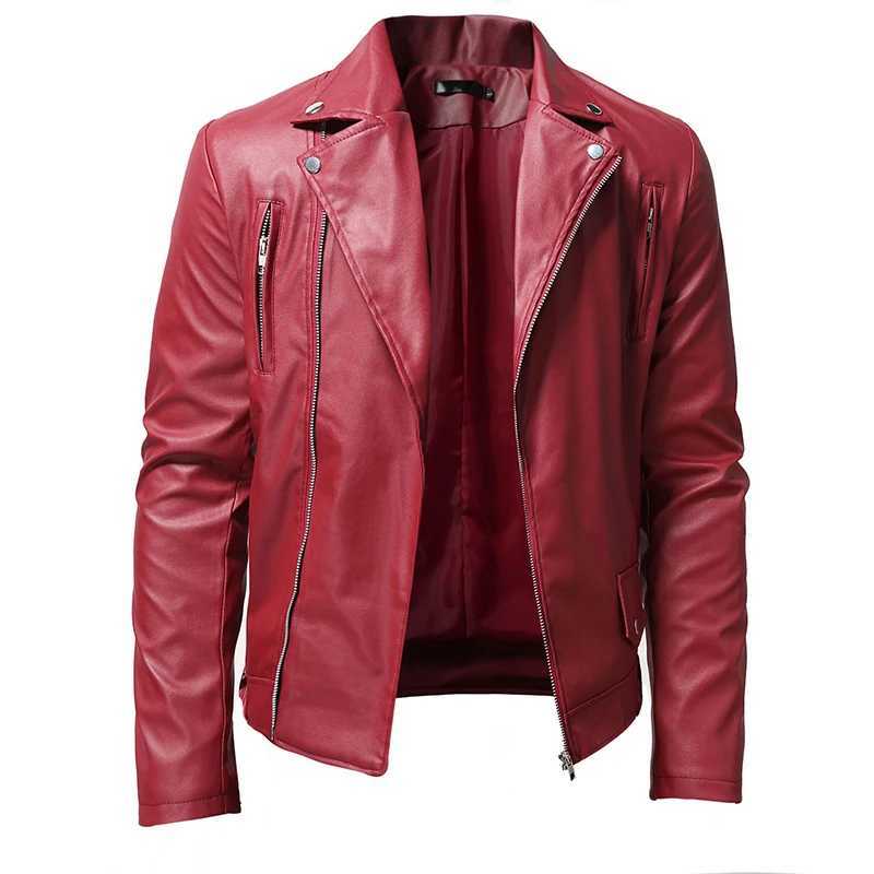 Fall and Winter New Mens PU Casual Leather Jacket Slim Motorcycle Leather Punk Red Jacket Mens Blazer S-5XLT250311