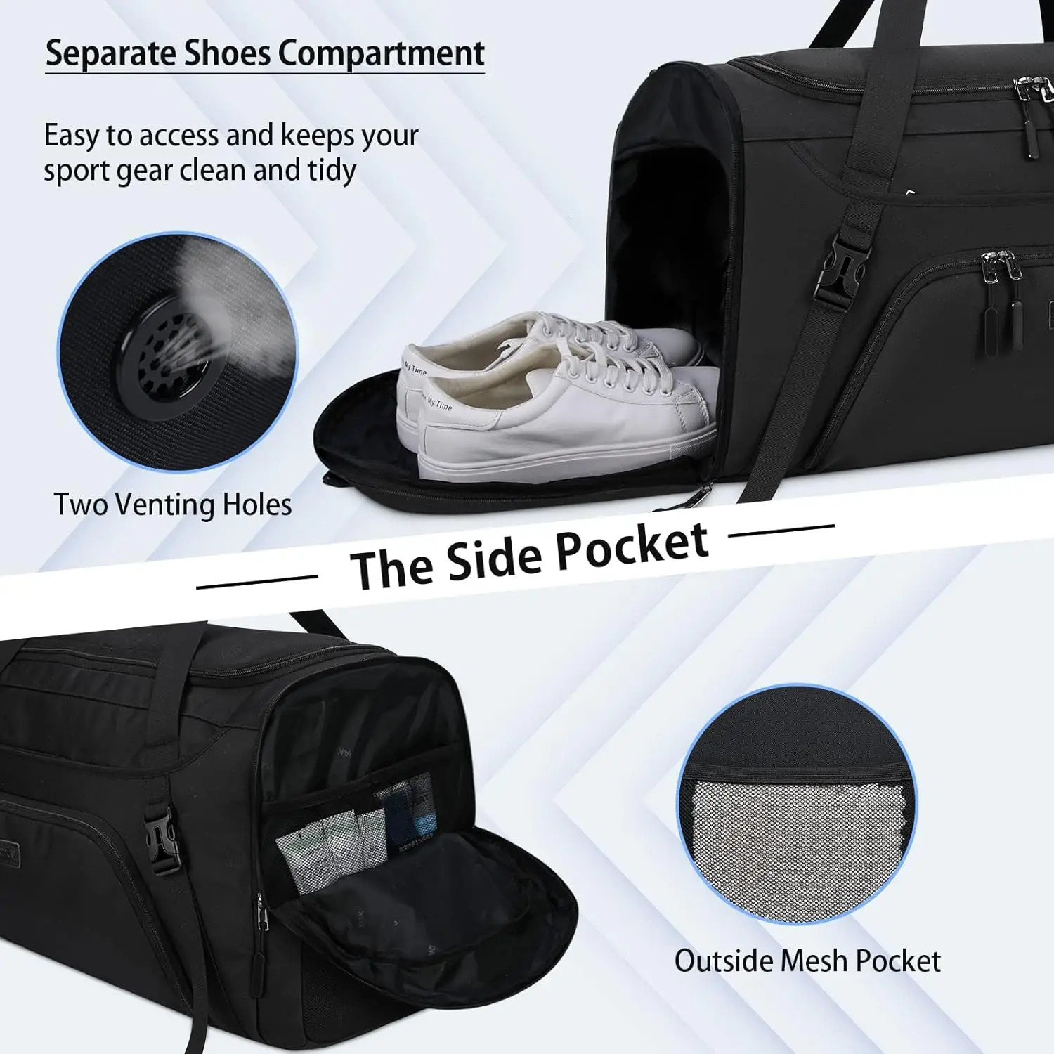 2Pcs gym luggage bag 55L waterproof sports travel with shoes company large capacity womens restroom 250311