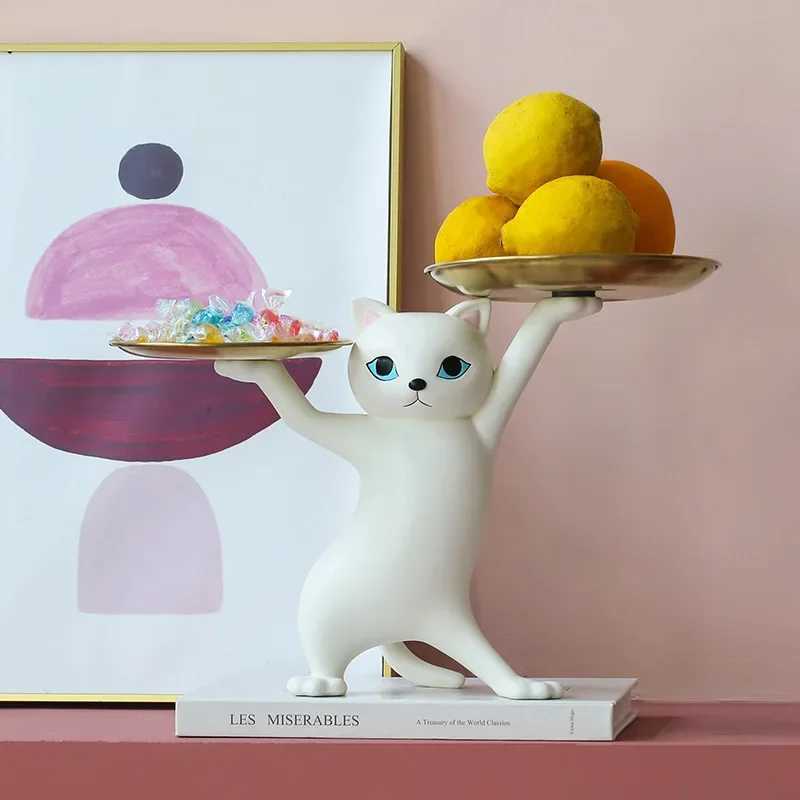 Nordic Resin Cat Tray Statue Bedroom Entrance Home Office Table Desk Decor Accessorie Key Candy Container Storage SculptureT250310