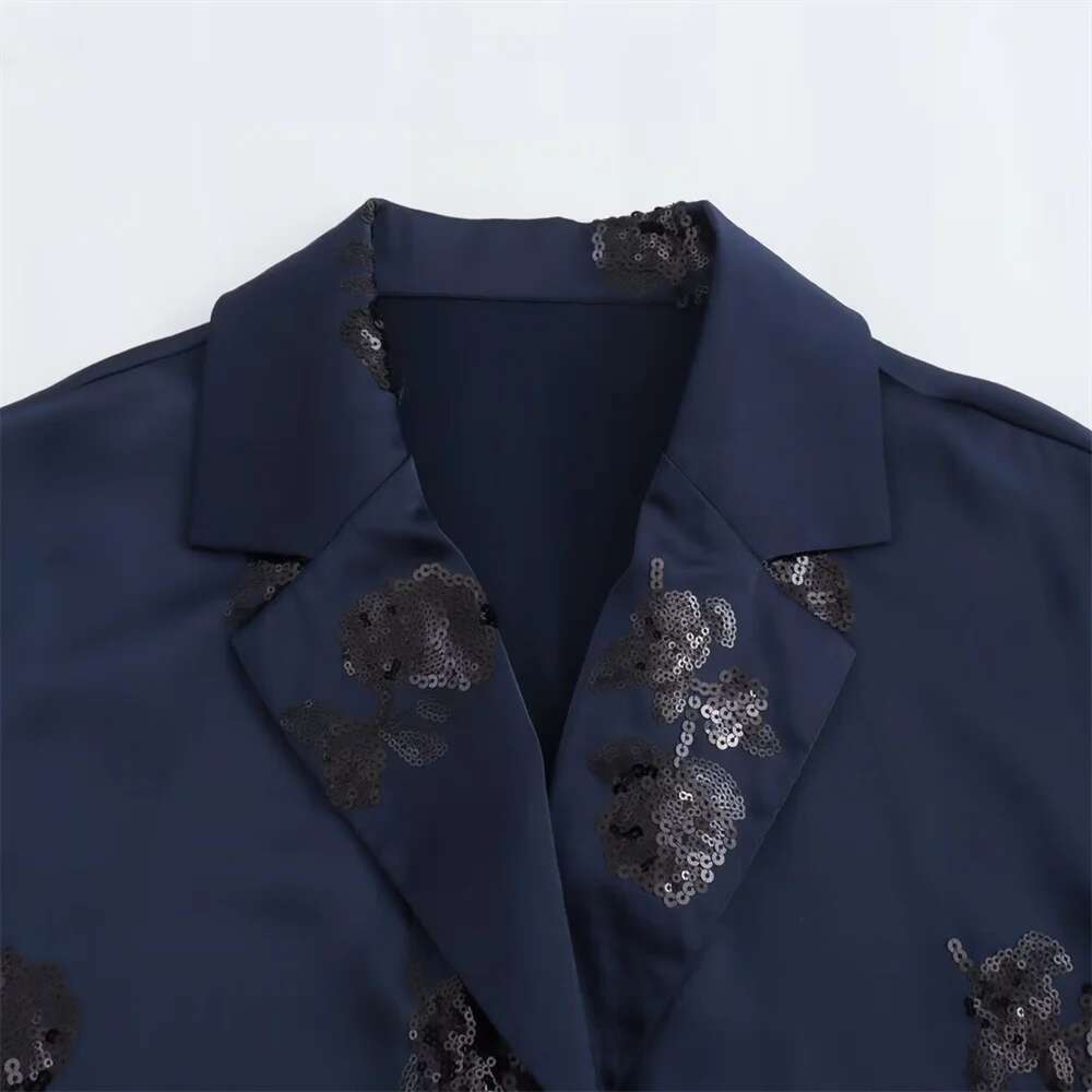 2024 Zar4 Summer New Women's Fashion Style To One Fabric Sequin Satin Kimono Coat Casual Pants