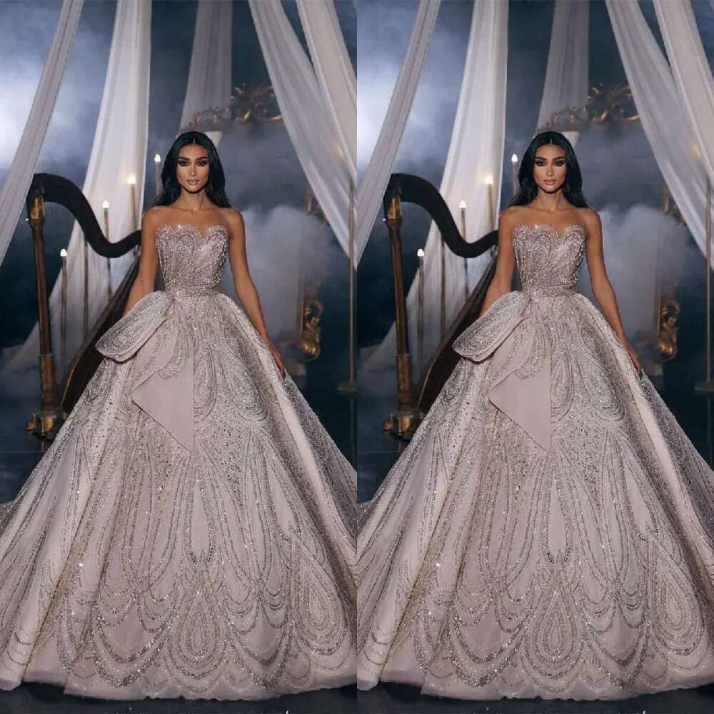 Classic Sleeveless Ball Gown Wedding Cute Strapless Lace Bridal Dresses Glitter Made to Order robe