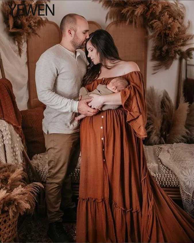 Big Flar Sleeves Maternity Dresses for Photo Shoot Stretch Waist Photography Dresses Baby Shower Dress YEWEN YD21829 X250224