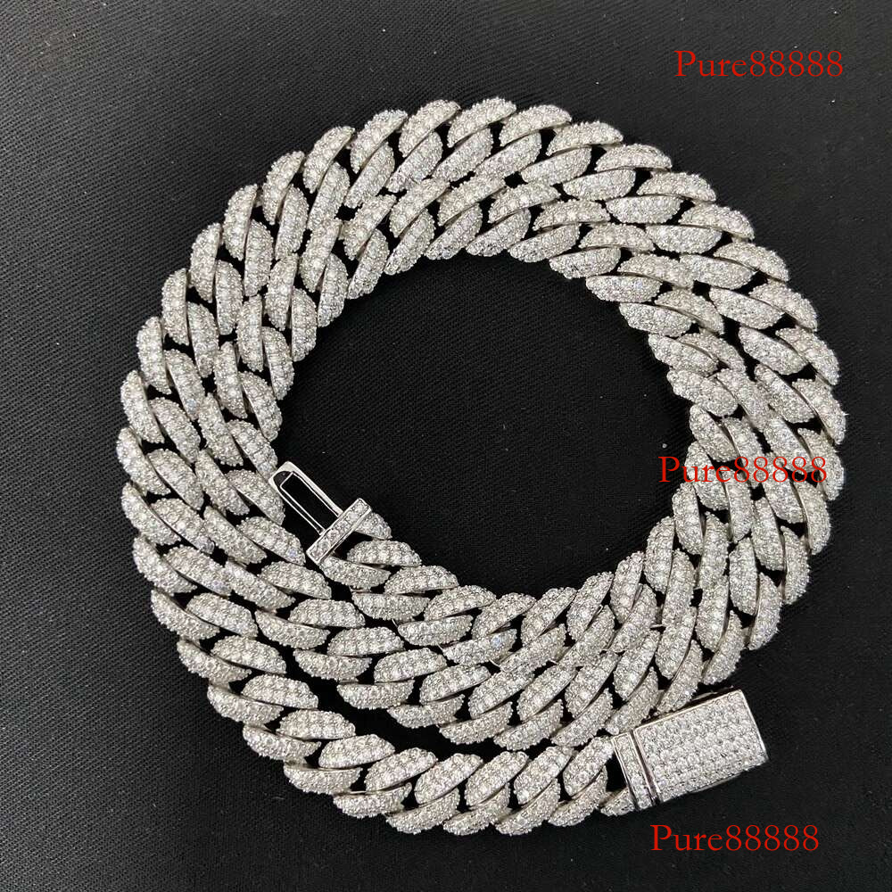Meisidian 6 - 24 Inches 10mm Width Sliver Full White Moissanite Dia Yellow Gold Plated Cuban Party Man Necklace