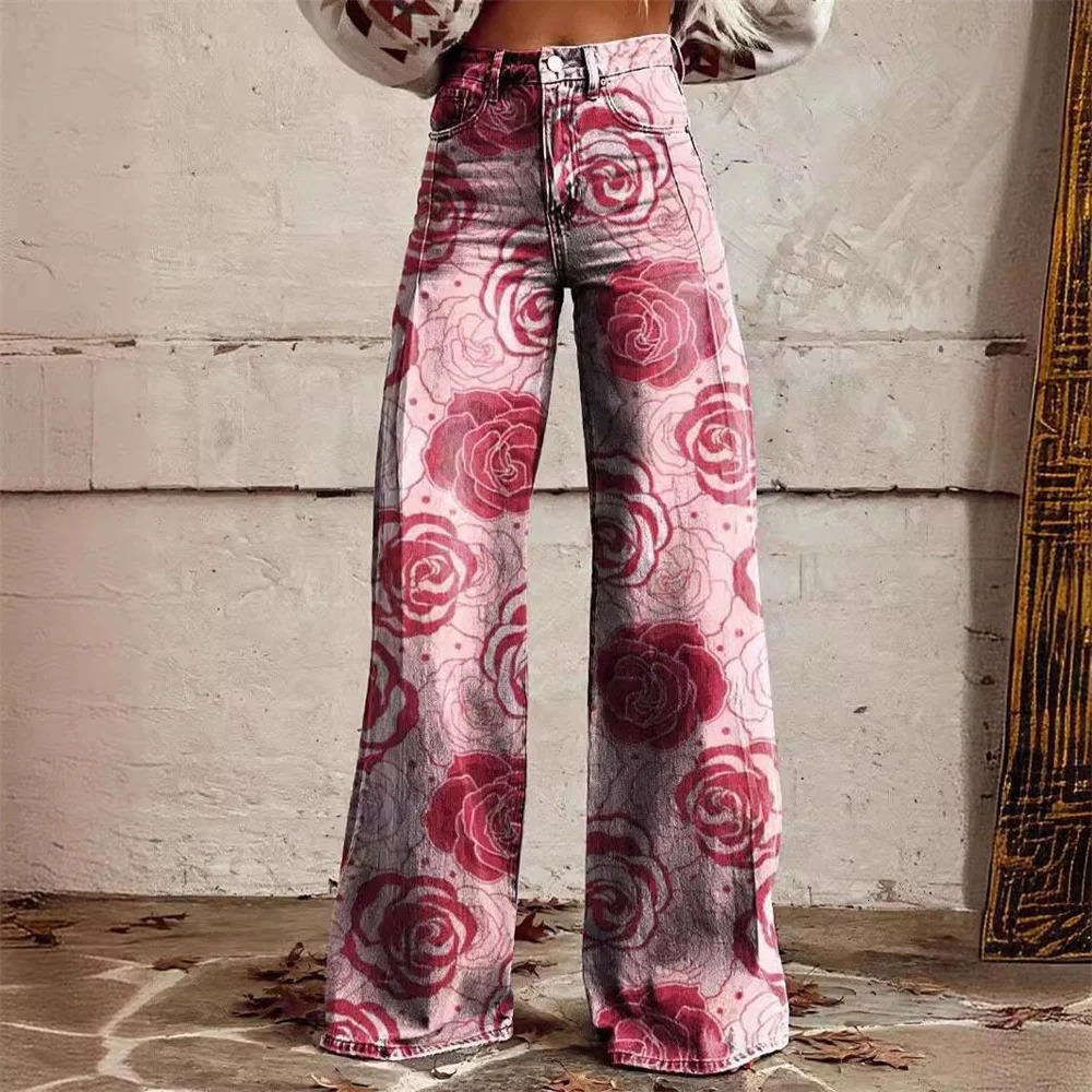 Y2k Style Womens Jeans Hip Hop Female Wide Leg Denim Trousers High Waist Straight Harajuku Fashion Pants Streetwear 250311
