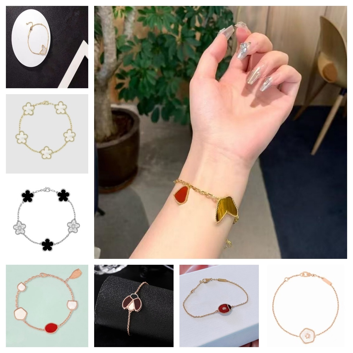 Designer 18K gold plated charm bangle bracelet five flowers four leaf clover designers design bracelets for women and men jewelry fashion Insect bangles gift party