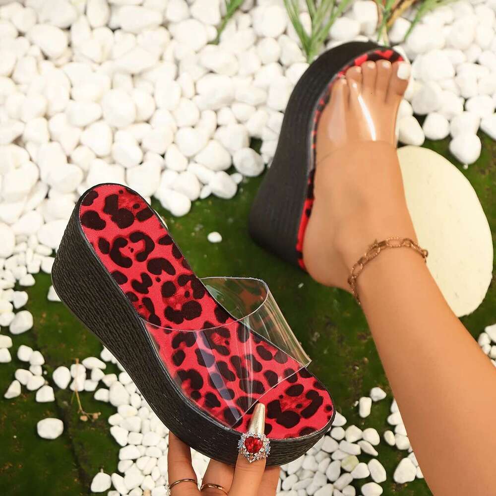 Summer 2025 Female Leather Wedge Heel Ladies with Rhies Water Heels Pvc Clogs Platform Clear Slides Slippers Toe New