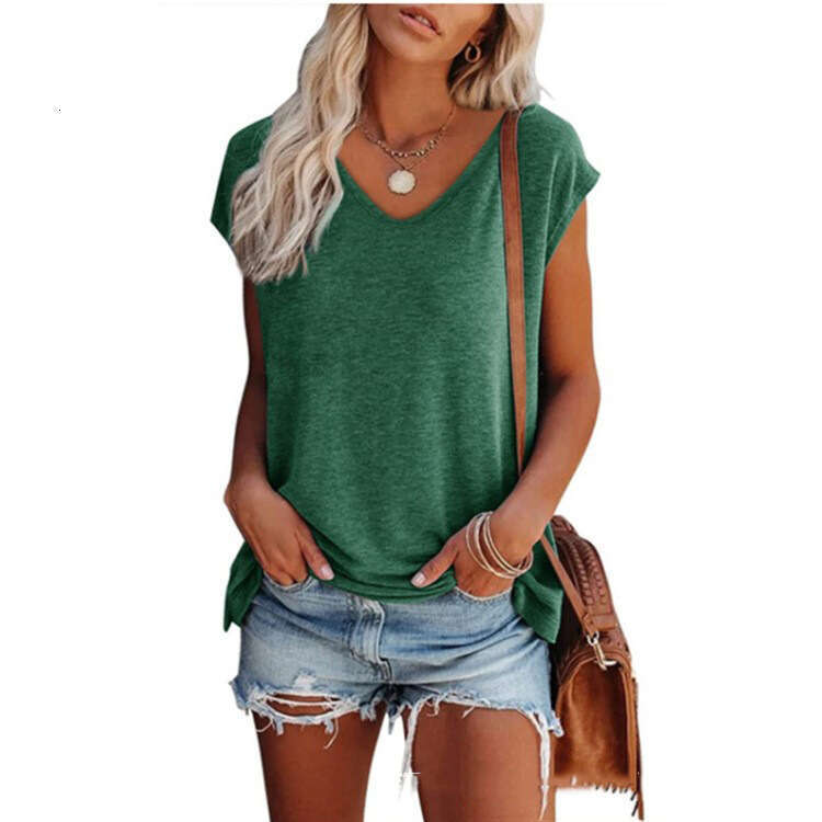 Womens 2025 Summer Solid V-neck Loose Short Sleeved T-shirt for Women Slim Crop Top Casual Womens T Shirt Clothes Graphic T Shirts