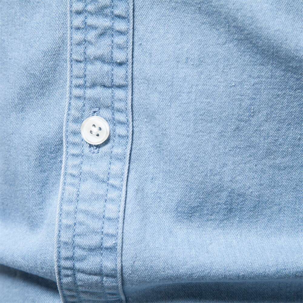 New Autumn Men's Denim Shirt Cotton Elastic Casual Social Design Double Pockets Slim Jeans Shirts For Men
