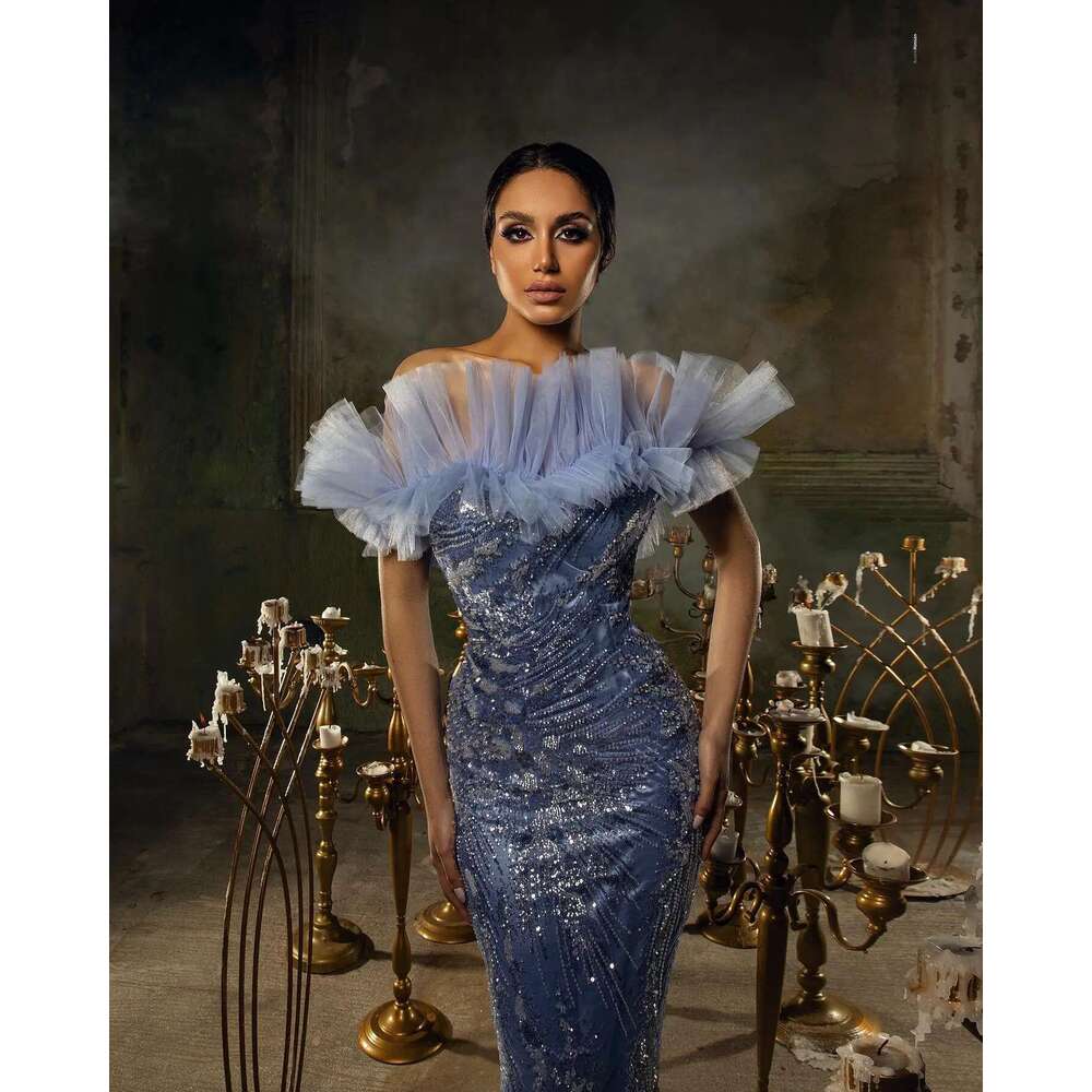 Women Off Shoulder Ball Gowns Lace Sequins Sleeveless Mermaid Evening Dress Sexy Party Dresses Custom Floor Swept prom