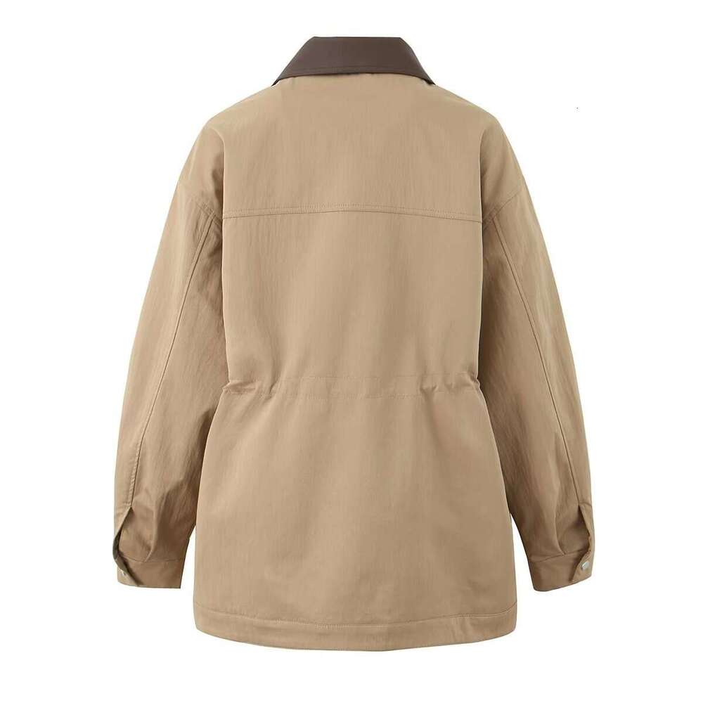 Fashion Workwear Style Long Sleeved Waist Cinched Windbreaker Jacket Top, 2025 Spring Autumn New Product D79445