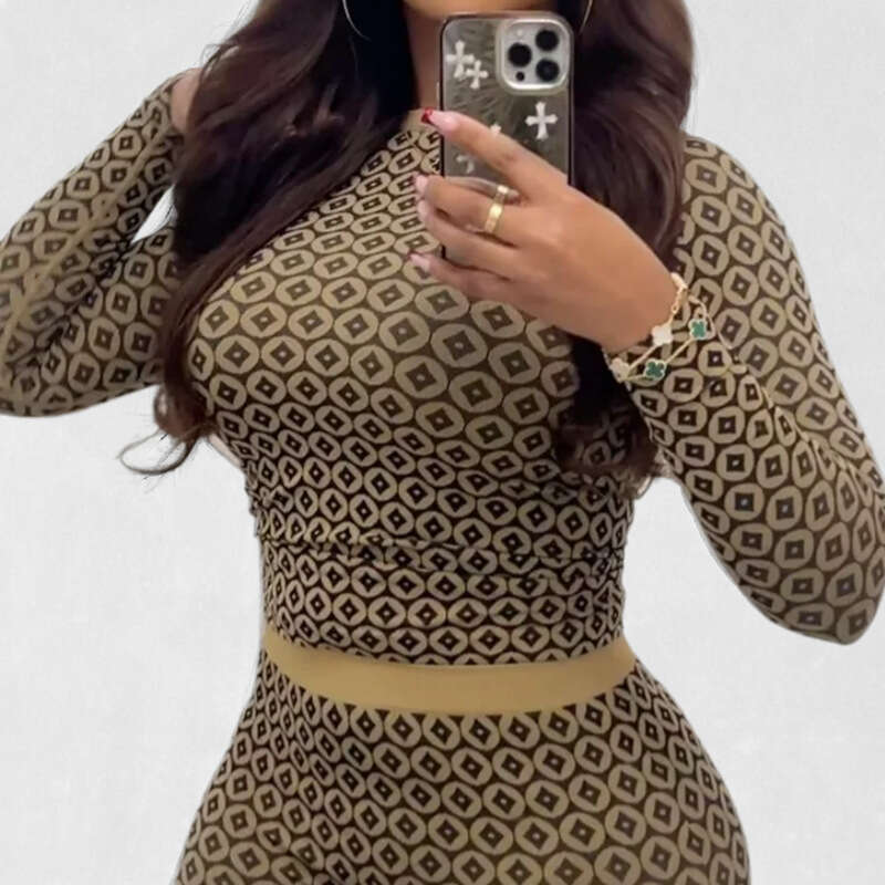 2025 Spring New Women's Sexy Spicy Girl Printed Slim Fit Long Sleeve Set For Women KLMY