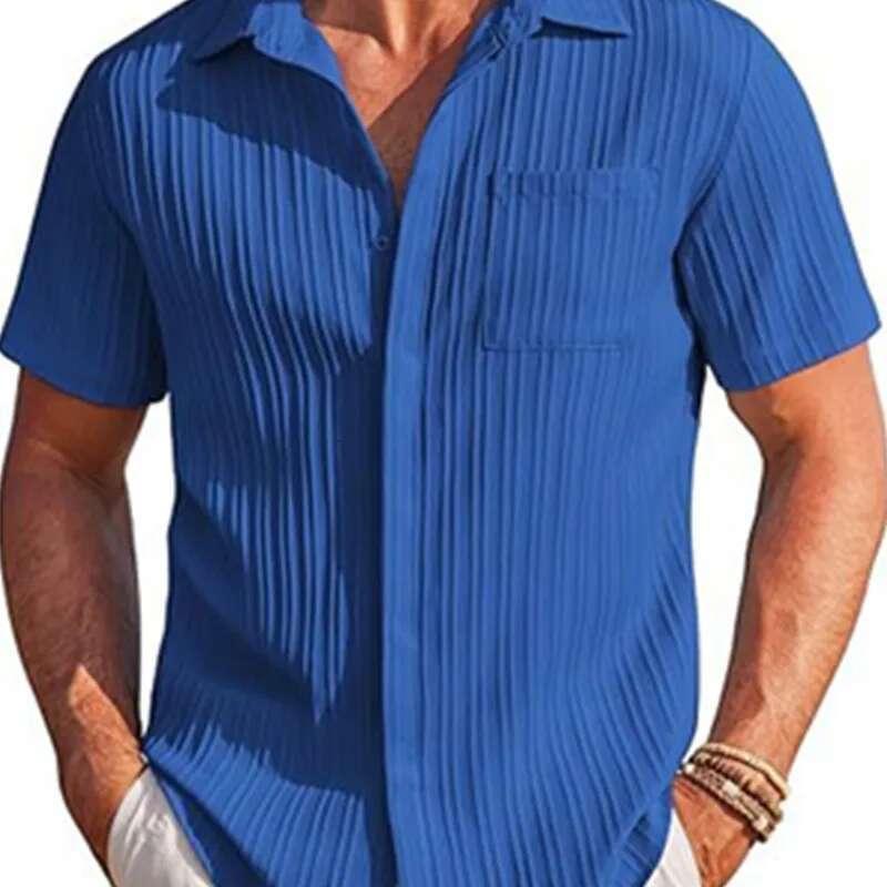 Cotton Hot Sale Men's Short-Sleeved Shirts Summer Solid Color Turn-Down Collar Casual Beach Style Plus Size