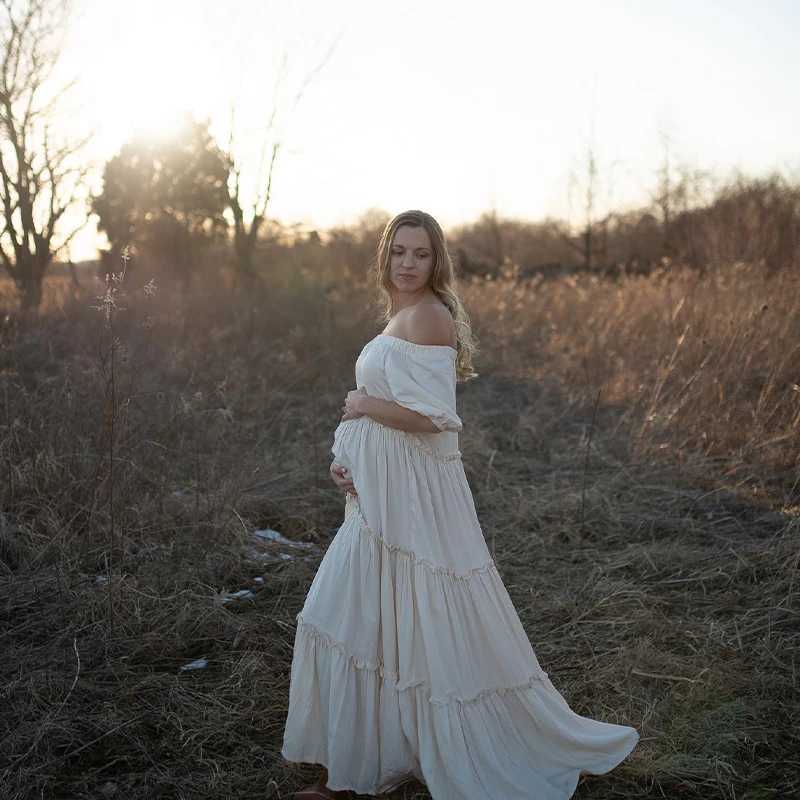 Boho Gown Maternity Photography Long Dress Clothes Pregnant Women for Baby shower Photo Shoot Dress Props AccessoriesT250311