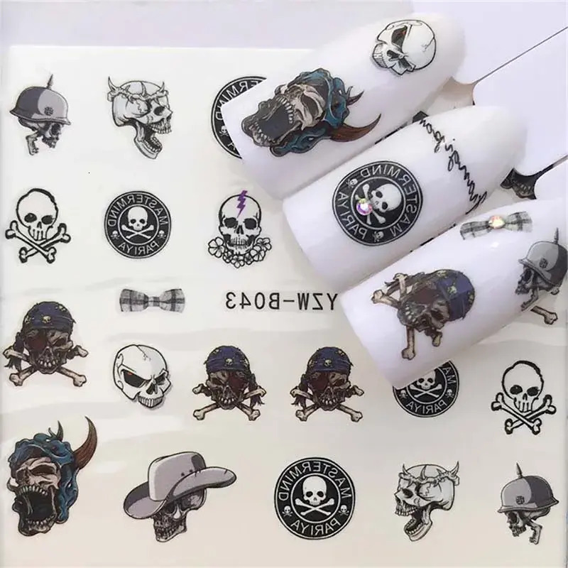 Update Self-Adhesive Halloween Stickers Cool Skull Nail Sticker Decals For Nails Art Decorations Finger Beauty Wraps