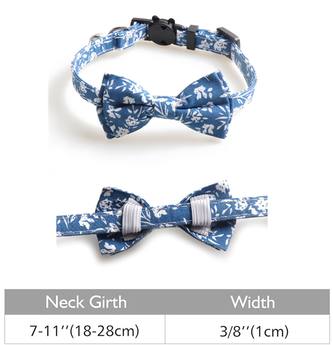 Cat Collar with Bow Tie Bell Breakaway Kitten Small Pet Safety Solid Color and Small Floral Combination Cat Collar Suede Soft Adjustable Tie for Weddi