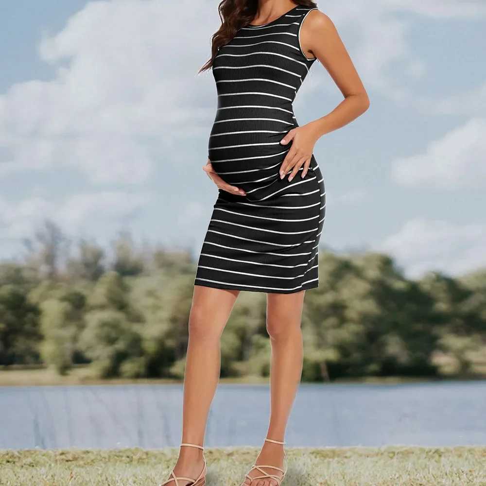 2024 Summer Womens Maternity Sleeveless Tank Dresses Side Ruching Bodycon Dress for Daily Wearing or Baby ShowerT250311