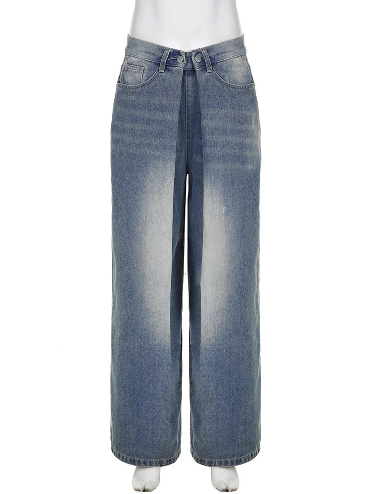 Rockmore Streetwear Baggy Jeans Women Fashion Low Waist Jean Pants Y2K Vintage Casual Oversize Straight Washed Denim Trousers 250311