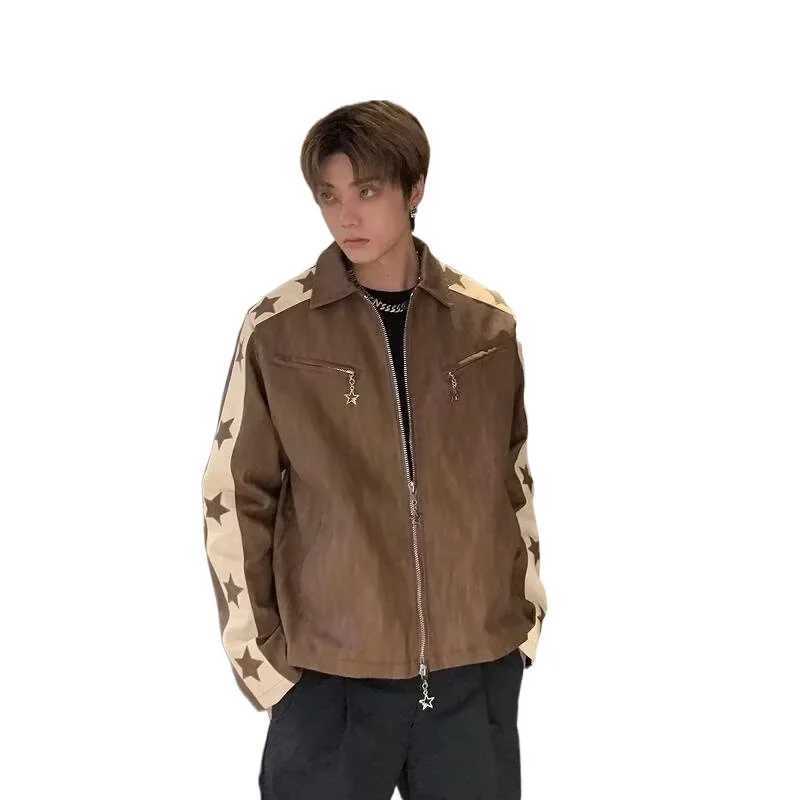 Vintage Star Chamois Leather Jacket For Men Casual Loose Fit Motorcycle Style High End Feel Trendy Spring Autumn Season JacketT250311