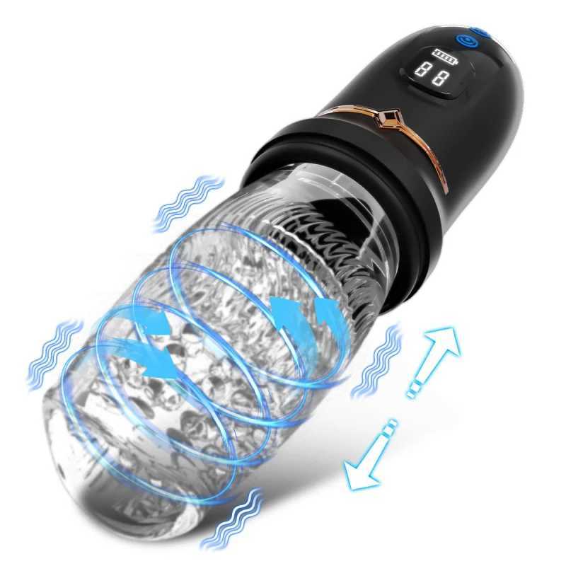 Male Telescopic Rotating Vibration Digital Display Battery Level Function Virgin Exercise Masturbator Cup Adult Sex ToysXJ250311