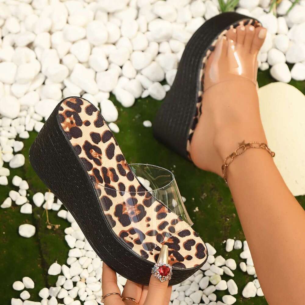 Summer 2025 Female Leather Wedge Heel Ladies with Rhies Water Heels Pvc Clogs Platform Clear Slides Slippers Toe New