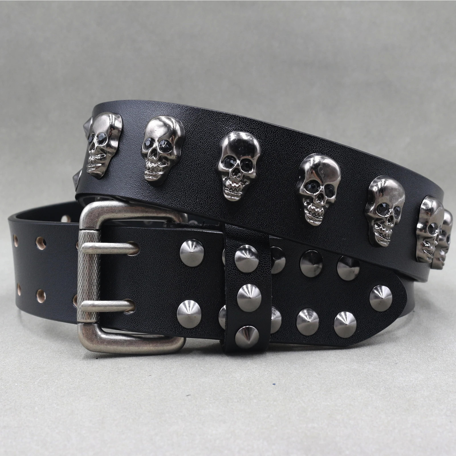 er Belt Men Rivet Real Leather Pin Belt Male Black Rock Genuine Leather Cowhide Punk Belt Jeans 250318