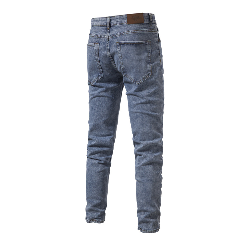 2023 Spring And Autumn New Men's Personalized Denim Wash Trend Casual Micro Elastic Straight Leg Pants