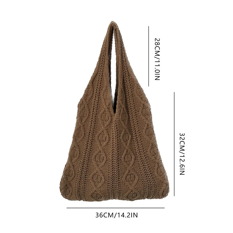 Wool Knitted Shoulder Shopping Bag for Women Vintage Cotton Cloth Girls Tote Shopper Bag Large Female Handbag Crochet Bag R250311