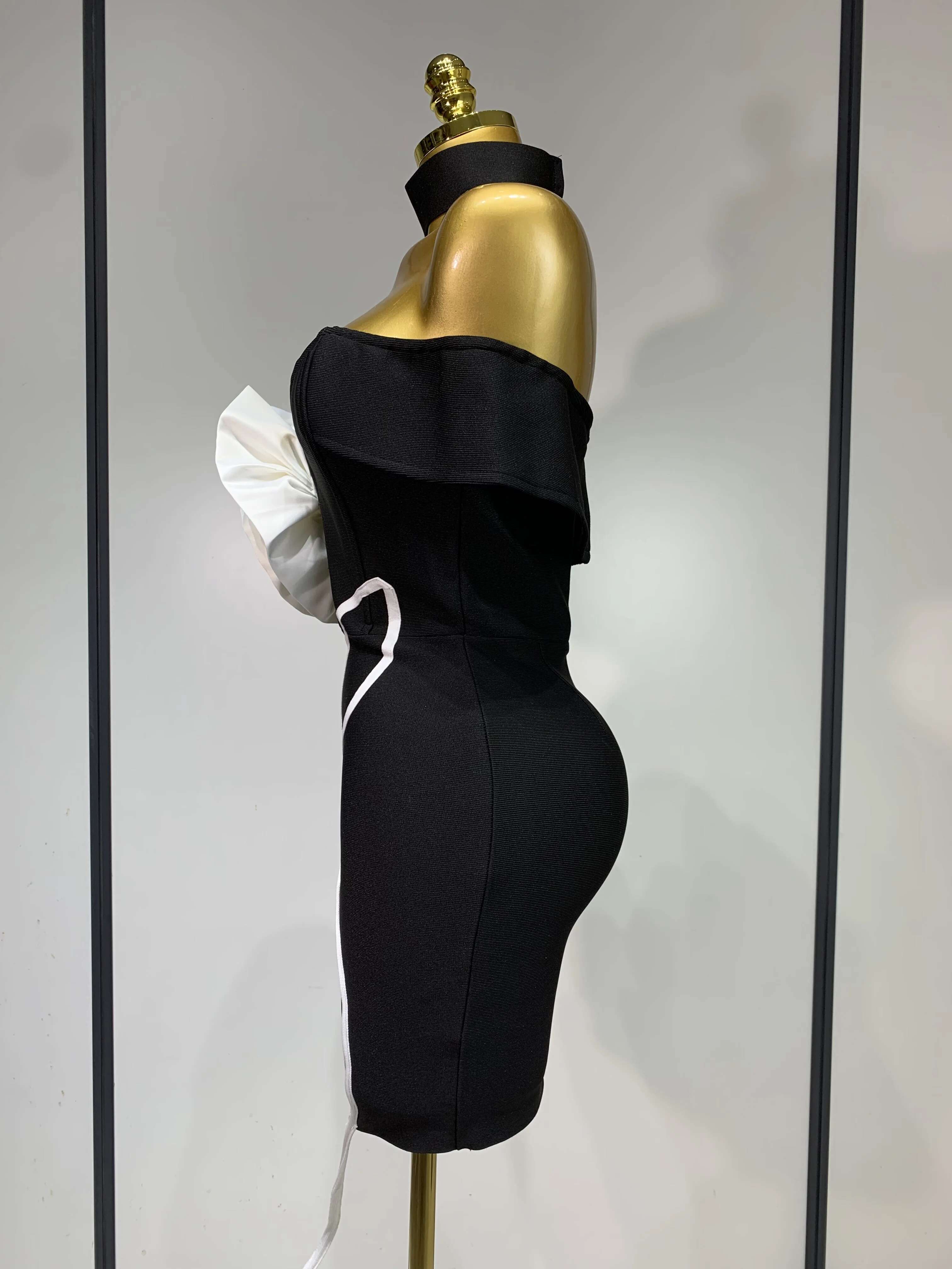 Women Sexy Off Shoulder White Wer Black Mini Bodycon Bandage Dress 2025 Celebrity Evening Club Elegant Party Gowns