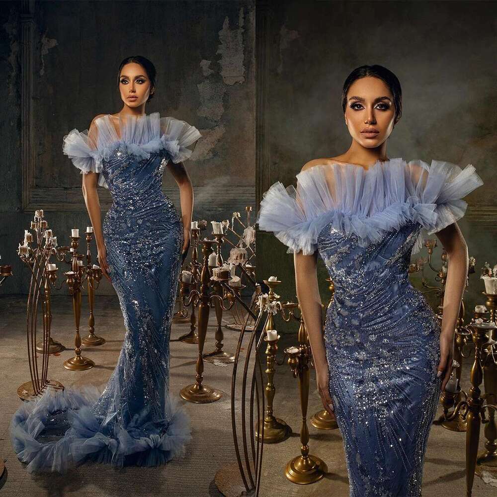 Women Off Shoulder Ball Gowns Lace Sequins Sleeveless Mermaid Evening Dress Sexy Party Dresses Custom Floor Swept prom