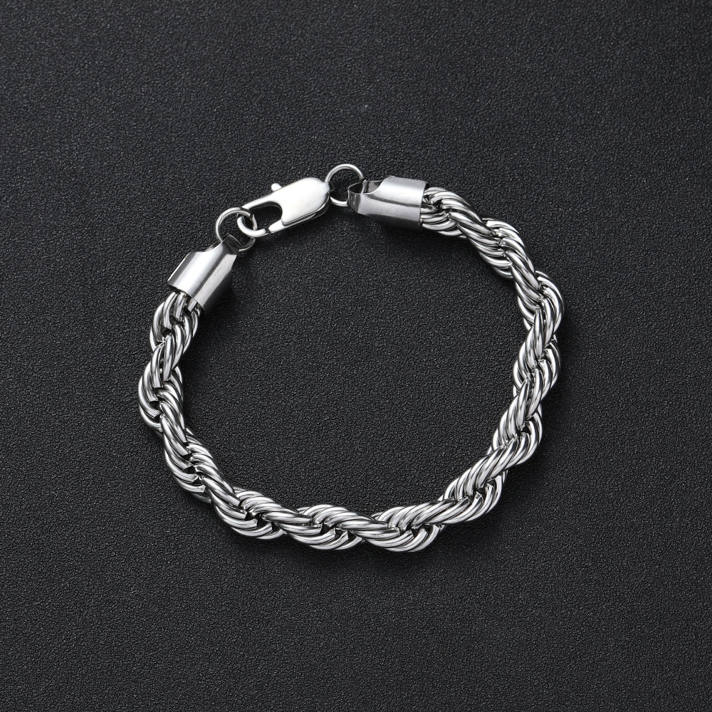 Hip Hop Stainless Steel Rope Chain Necklace Bracelet Jewelry Accessories Gold Plated Men Jewelry 8mm