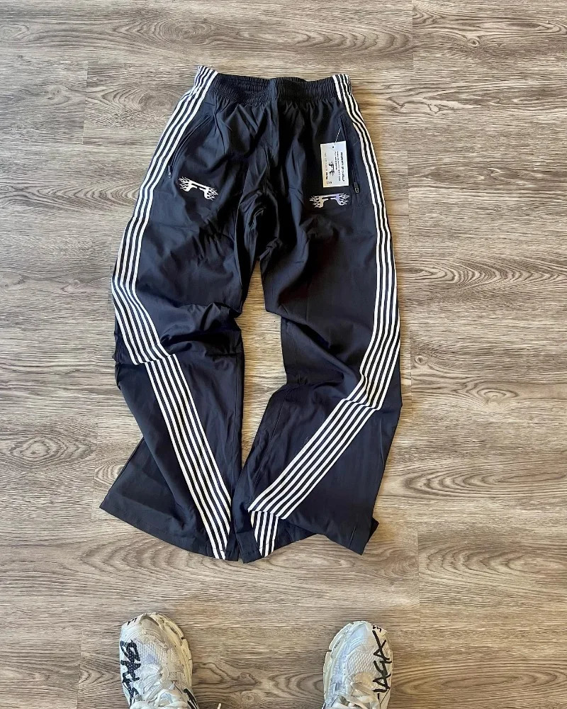 American retro trend striped stretch waist womens nine point pants Y2K Harajuku fashion loose casual couple sports wide leg 250310