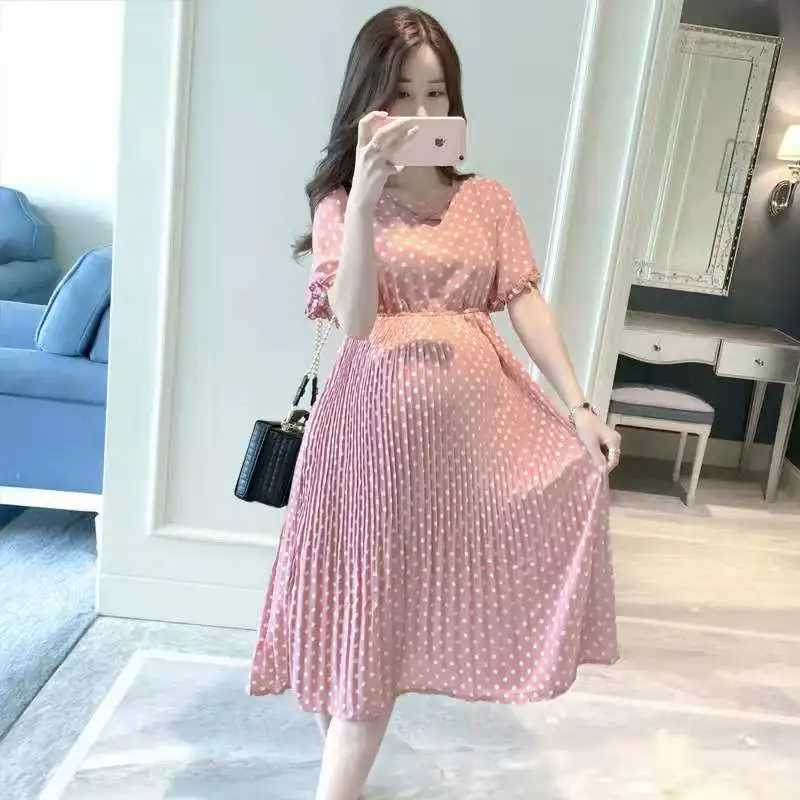 Summer Polka-dot Short-sleeved Maternity Dress Mid-length Maternity Dress Loose Maternity Dress Maternity Maxi DressT250311