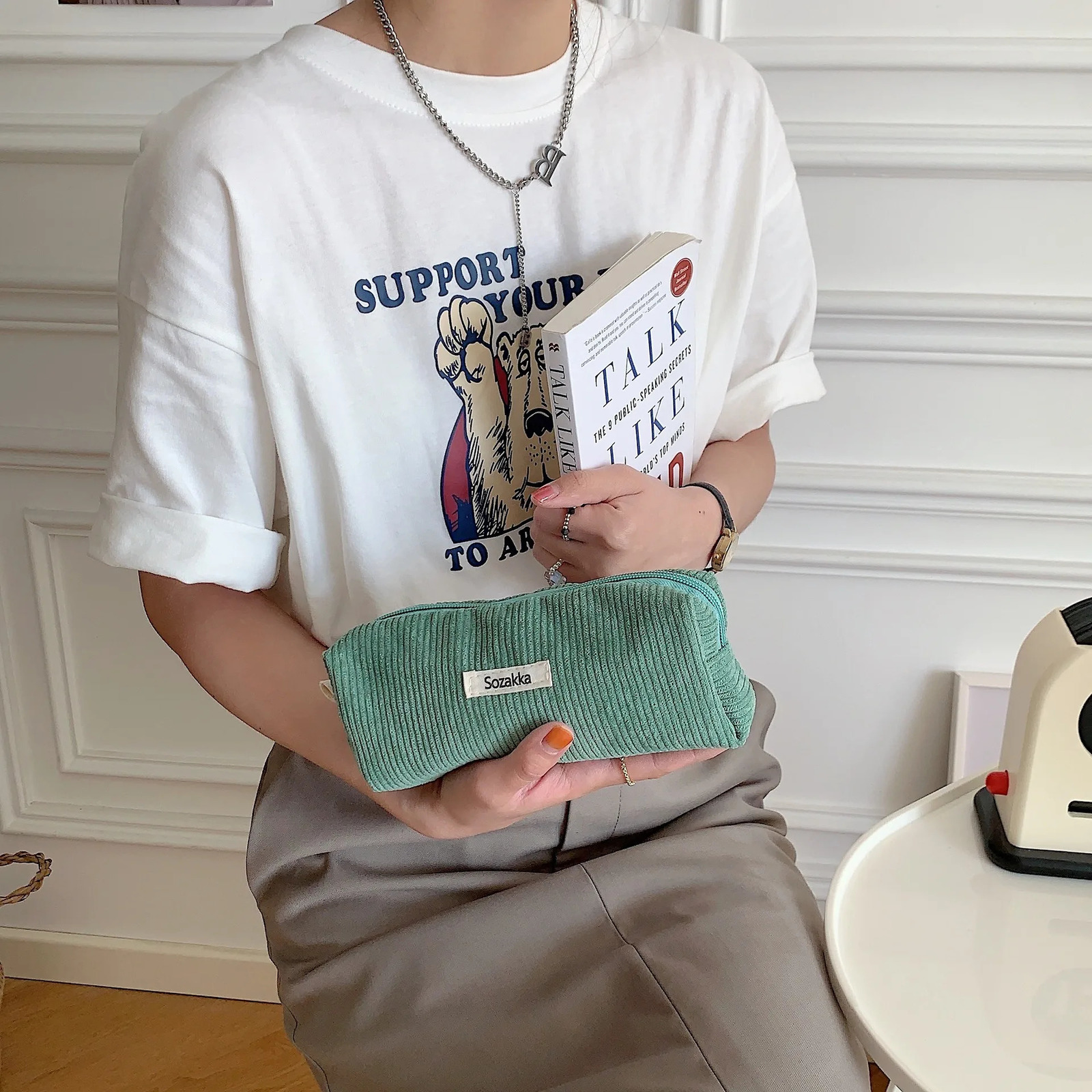 Cute Corduroy Pencil Cases Travel Cosmetic Lipstick Purse Storage Bag Student Handbags School Stationery Organizer Pouch Pen 250311