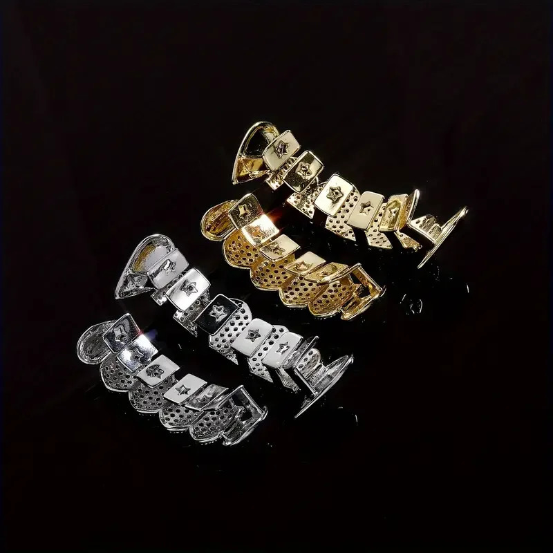 2pcs S925 Silver With 4.7 Carat Hip Hop Street Rap Men Women Teeth Grill Ice Micro Pave Teeth Grill S925 Silver 18k 250303