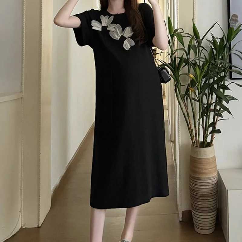 New Maternity Fashion Dresses Summer Maternity Senior Fashion Sense Ageing Mid-Length Short-Sleeved Loose Casual DressesT250311