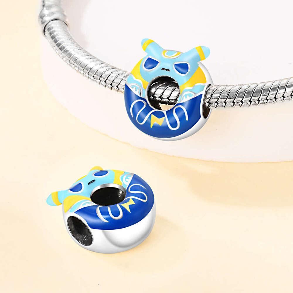 Hot Selling 925 Sterling Silver Charm beads Cartoon Linked Doughnut Series Charms Fit S925 Snake bracelet necklace DIY For women jewelry girt free shi