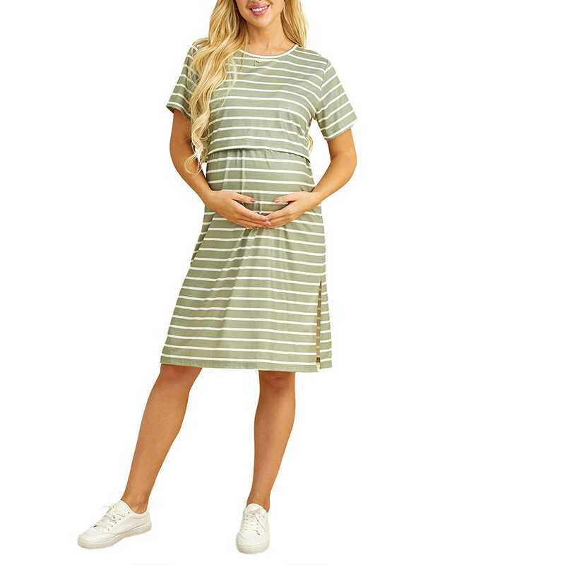 New Womens Nursing Dress Breastfeeding Dress Maternity Short Sleeve Striped Print Nursing Dress For Breastfeeding T250311