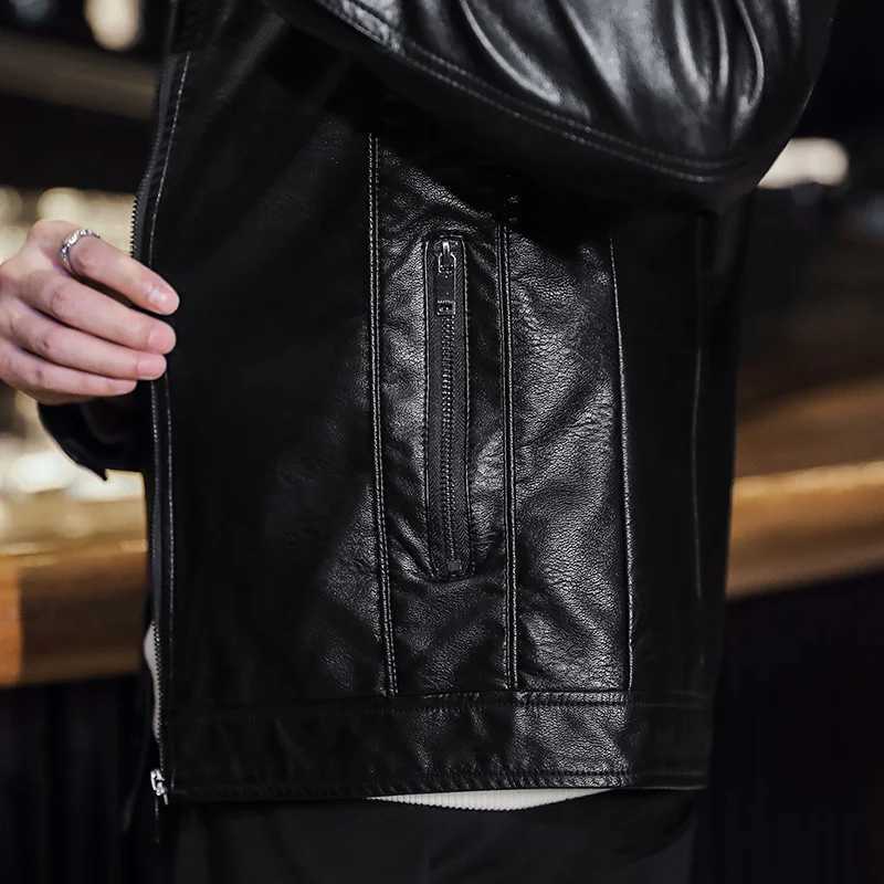 Men Spring Autumn Outfit Design Motor Biker Pocket PU Leather Jacket Men Autumn Brand New Causal Vintage Leather Jacket CoatT250311