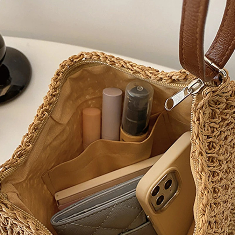 Summer Rattan Straw Bag For Women Knitted Beach Bag Bohemia Style Crossbody Bag Vacation Shoulder Bags Daily Clutch sac R250311