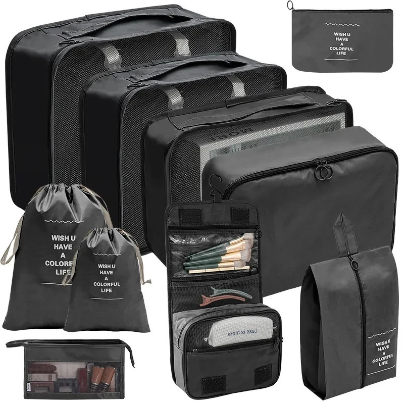 78910 Pcs Set Travel Organizer Storage Bags Suitcase Packing Cubes Set Cases Portable Luggage Clothes Shoe Tidy Pouch Folding 250311