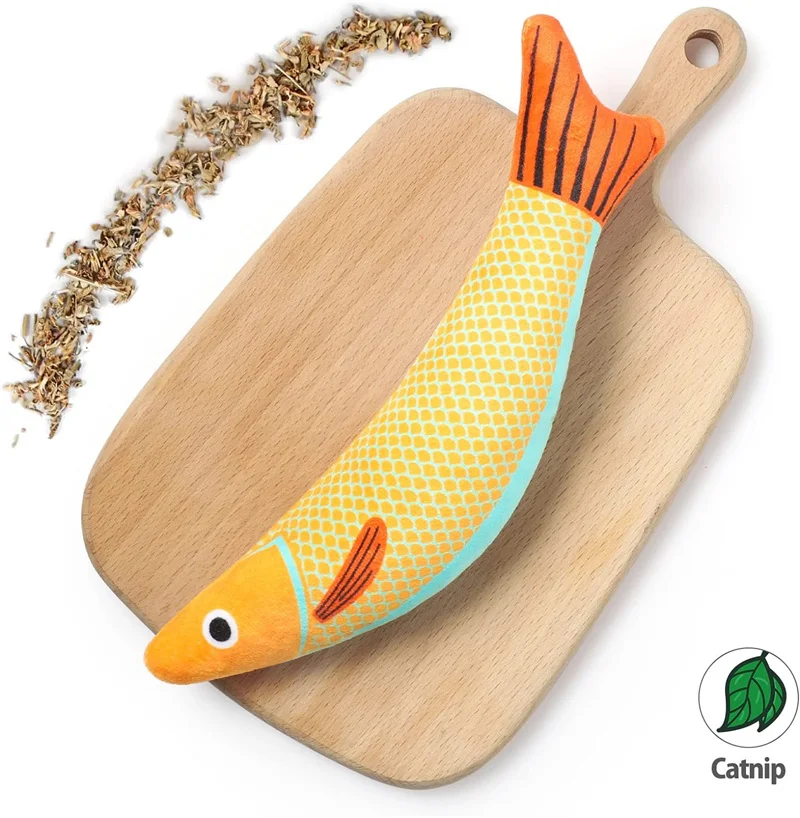 Interactive Sounding Goldfish Cat Toy with Catnip - Soft Plush Pillowfish for Cats