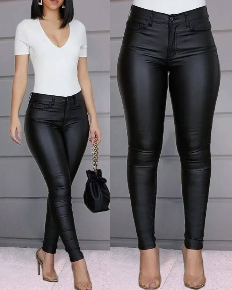 Women PU Leather Pants Black Sexy Stretch Bodycon Trousers Women High Waist Long Casual Pencil Pants Plus Size XS4XL 250305