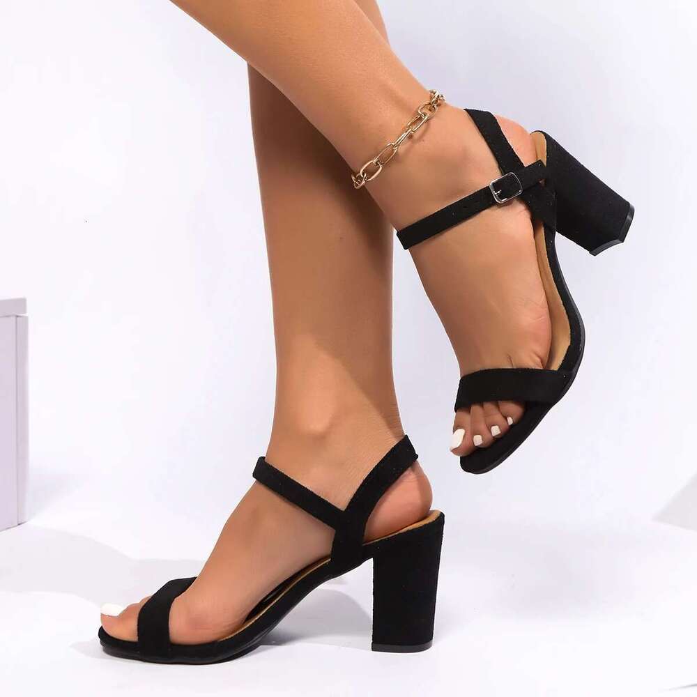 One-piece Sandals Wearing Women in The Summer of 2025, with Black Suede, Thick Heels, and High Heels for Children 2025, Suede, ,